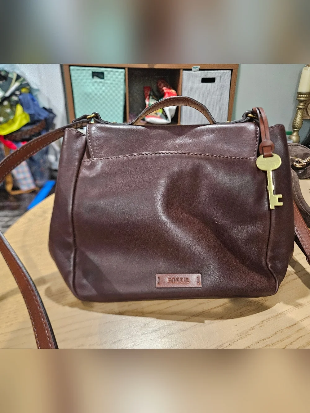 Vintage Fossil Turn Lock Brown Leather Crossbody Satchel Bag—Excellent Condition - Picture 11 of 16